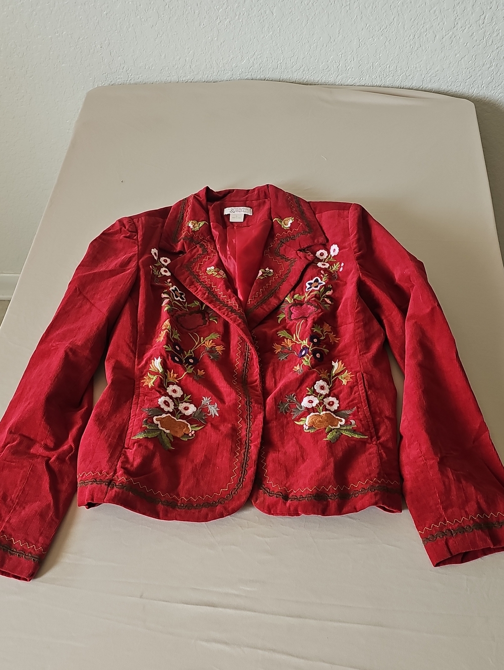Christopher & Banks Red Embroidered Floral Jacket Vintage Size Small RED